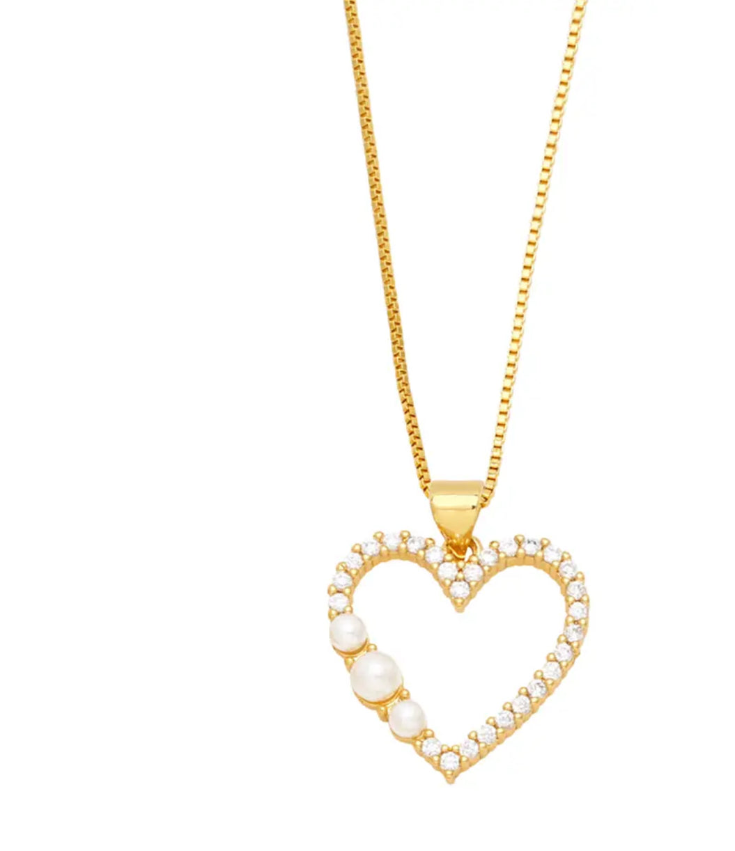 Necklace heart pearl zircona
