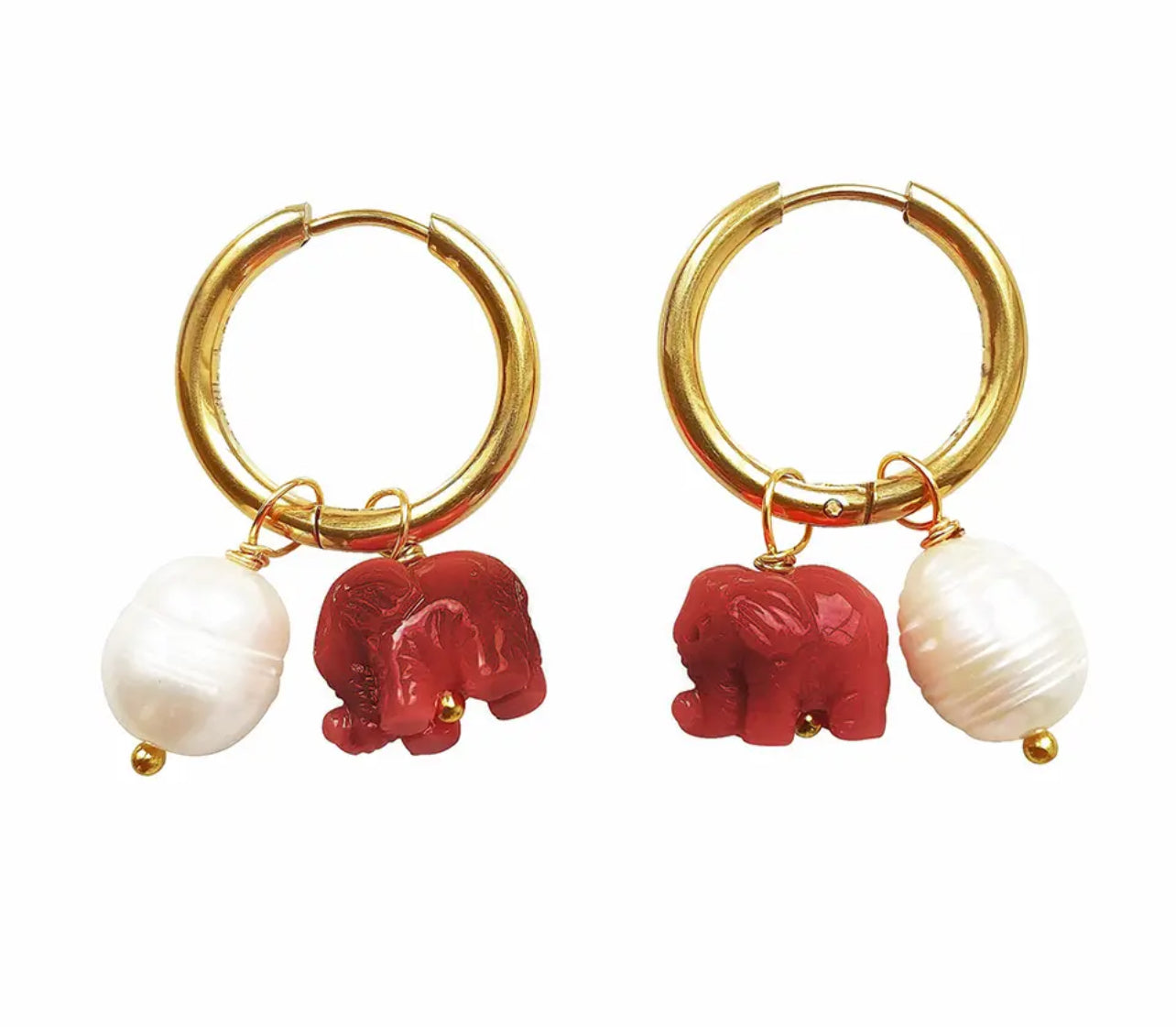 Earring elephant red pearl