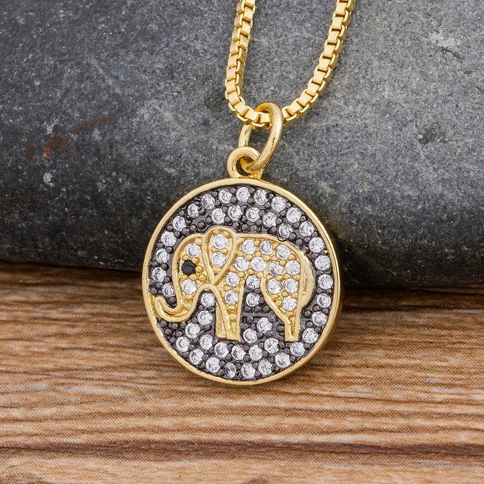Necklace Elephant with gray and gold