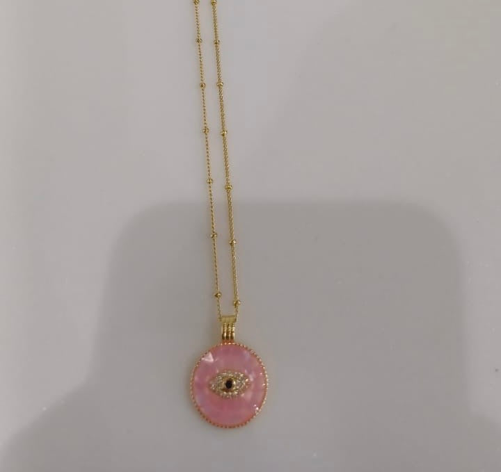 Necklace evil eye pink or white zirconia