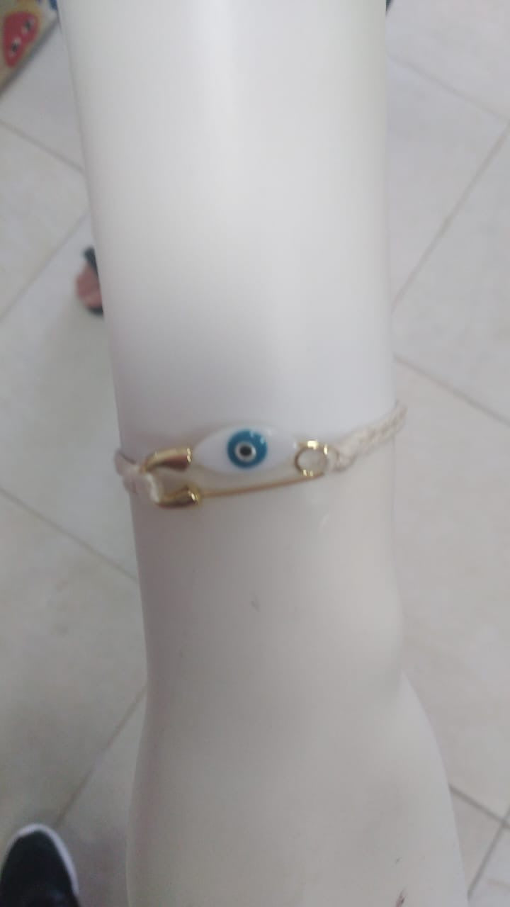 Bracelet evil eye beige cord