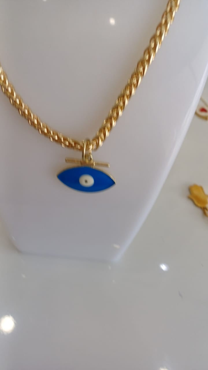 Necklace gold plated evil eye oval