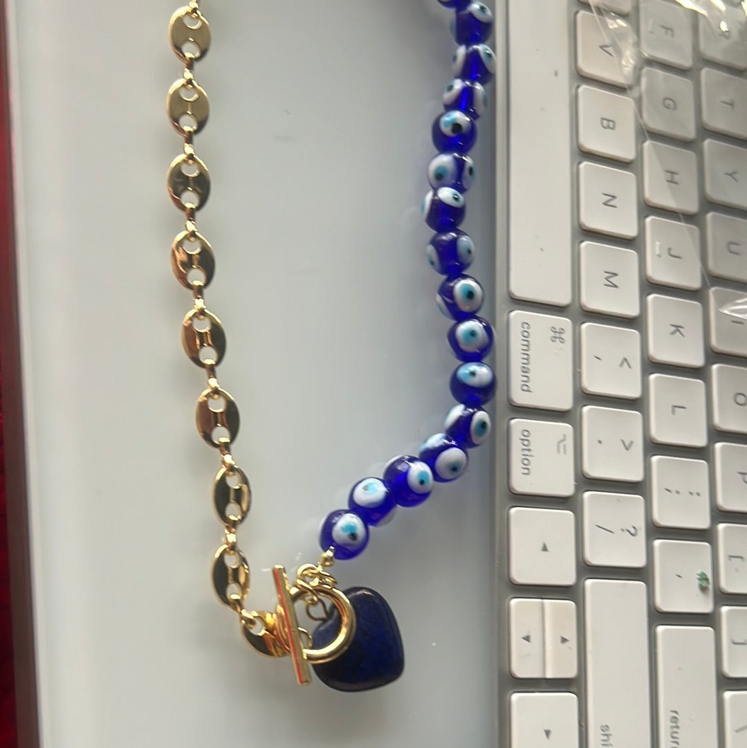 Necklace Blue evil eye gold plated blue heart