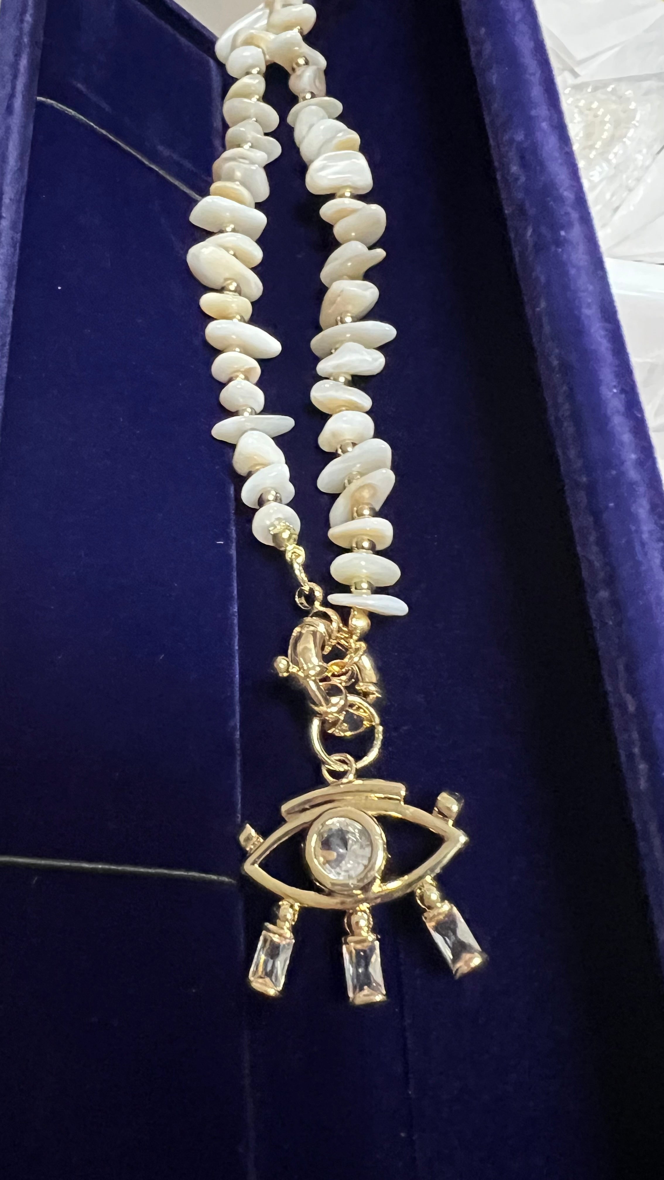 Necklace Pearl gold evil eye zircona