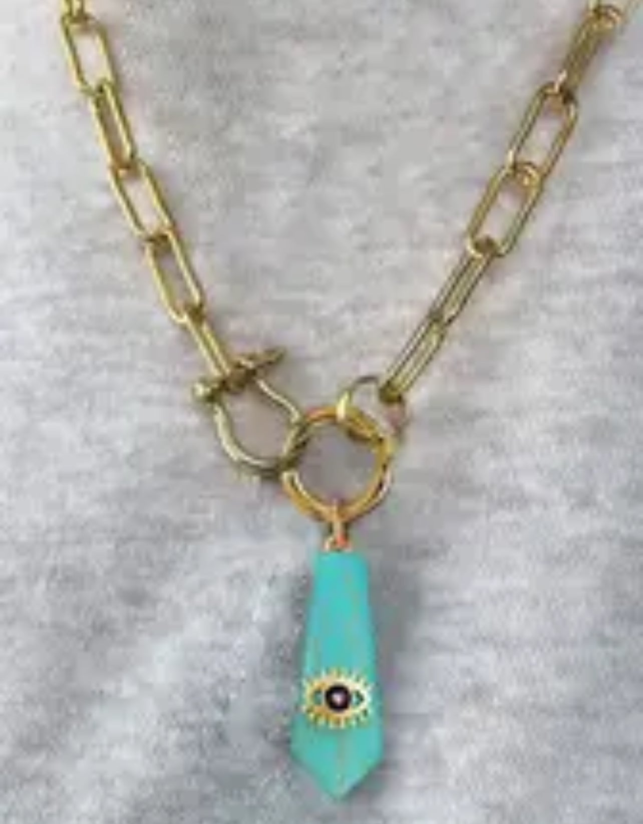 Necklace Gold plated long Agates pendant turquoise third eye