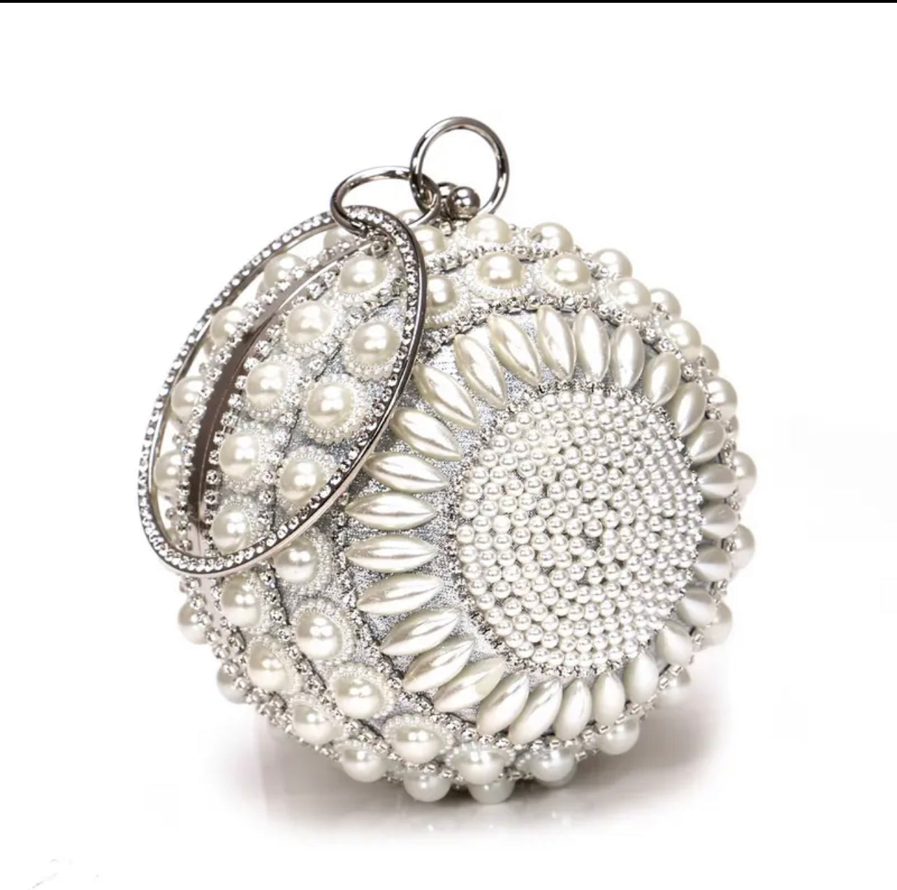 Ball bag silver pearls and zircona