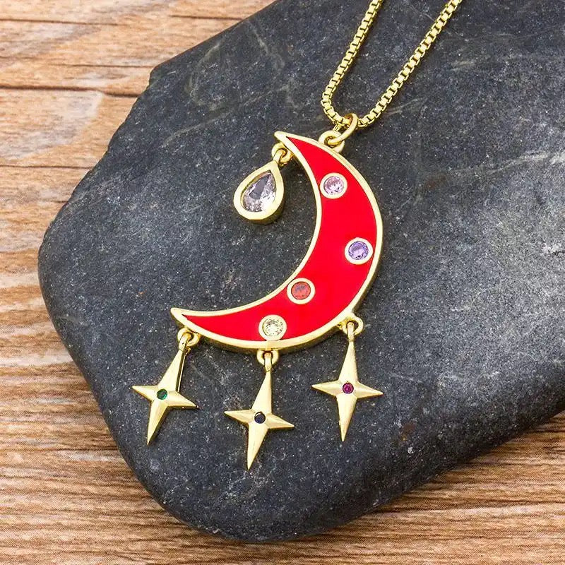 Necklace Half Moon red