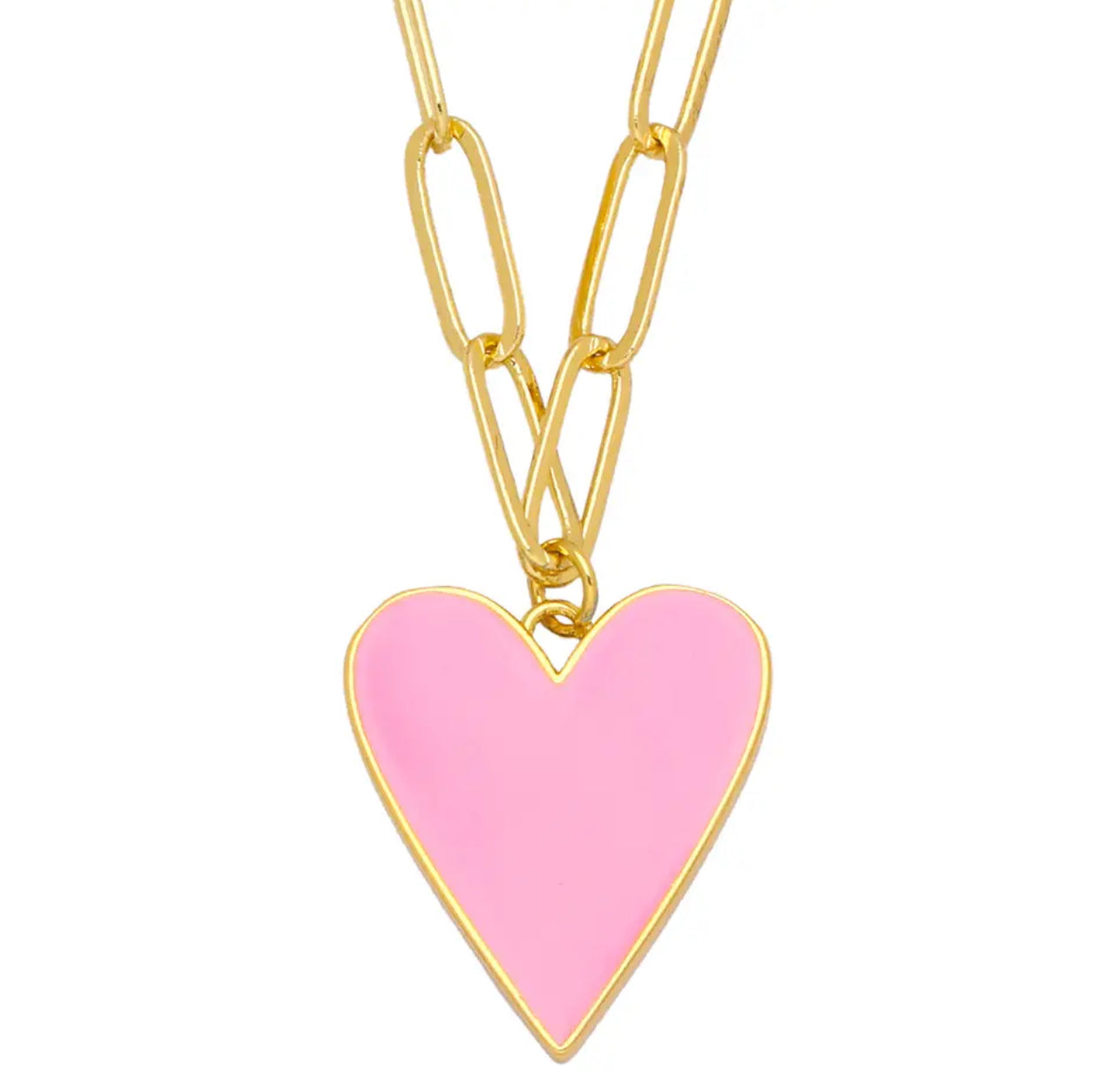 Necklace pink heart gold plated