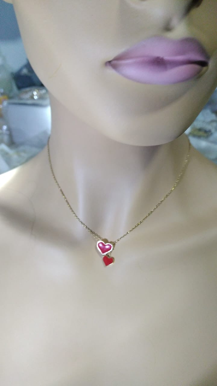 Necklace two hearts red