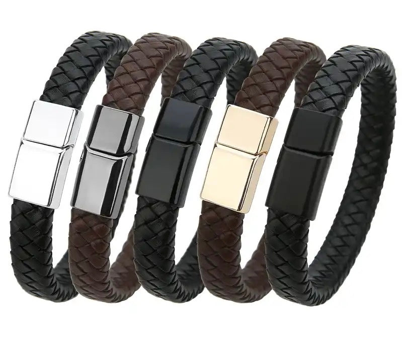 Men bracelet leather magnetic