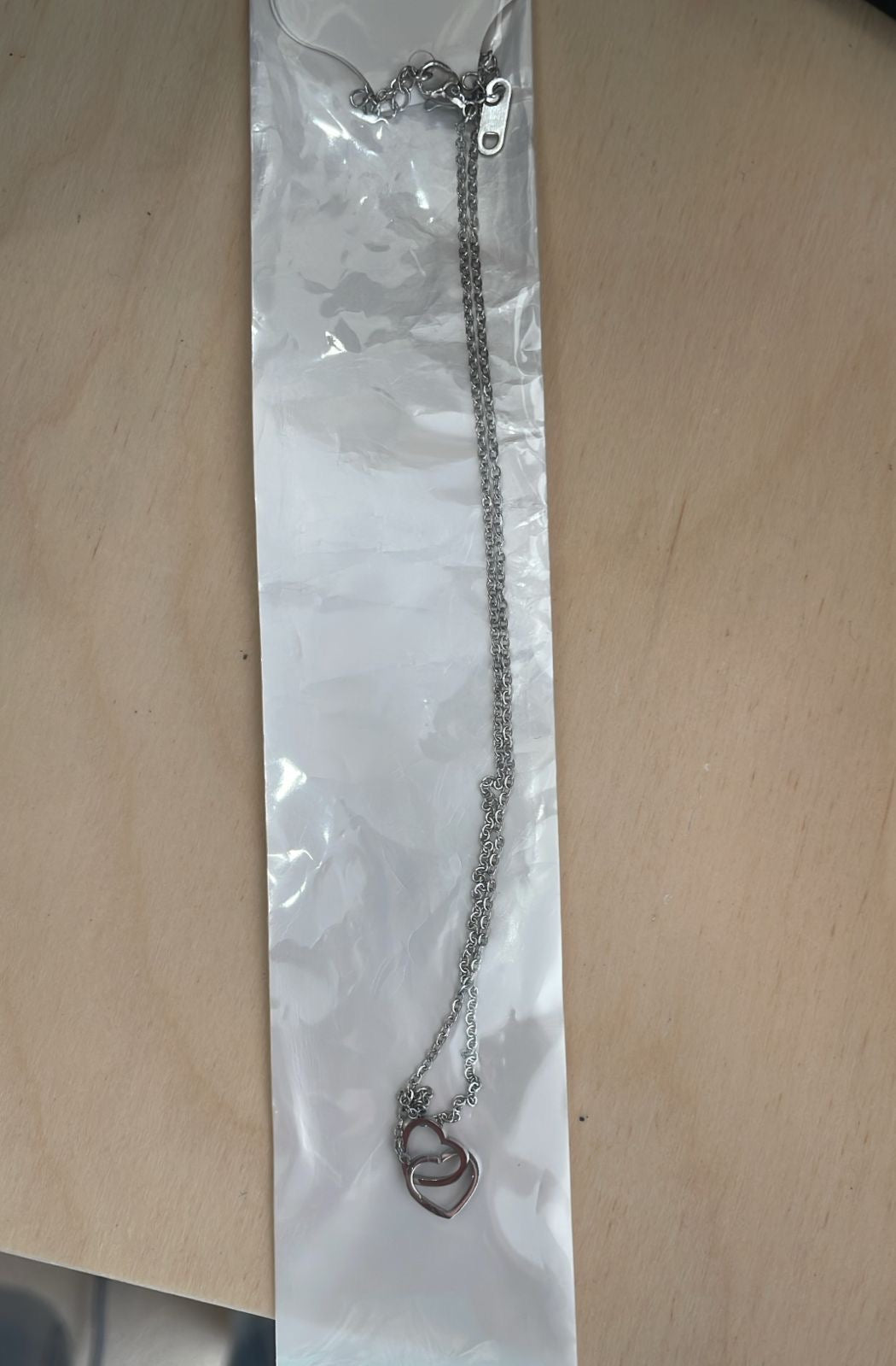 Necklace silver two hearts