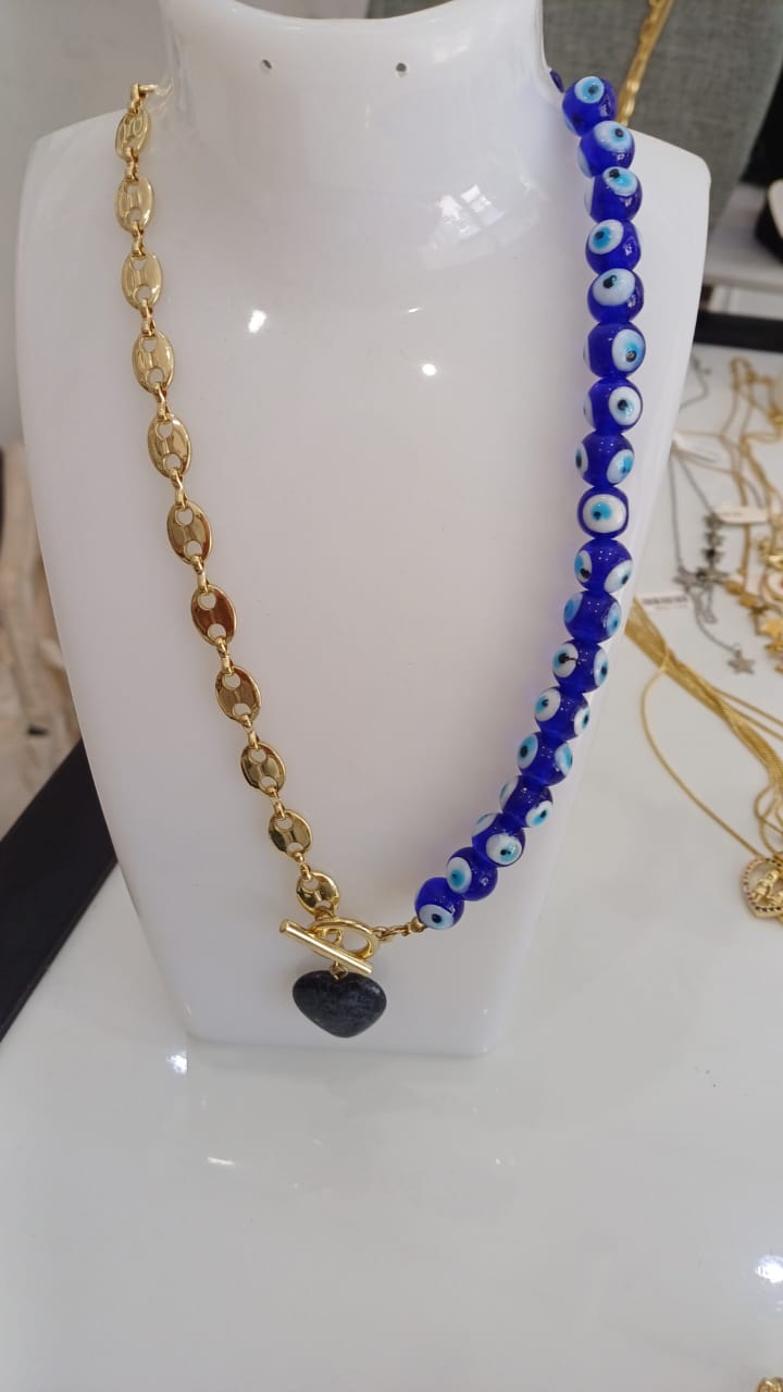 Necklace Blue evil eye gold plated blue heart