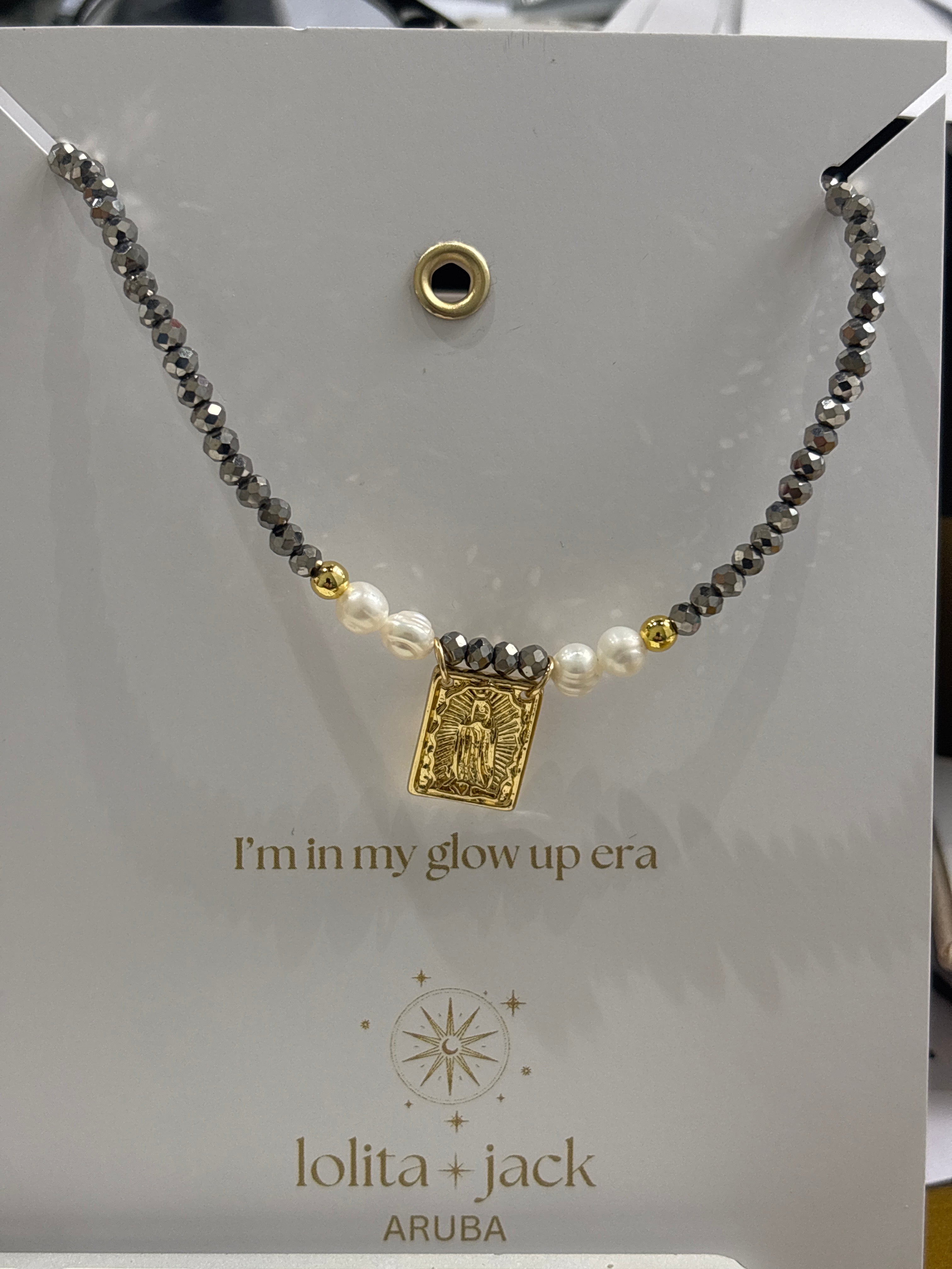 Necklace gray, pearl, virgen