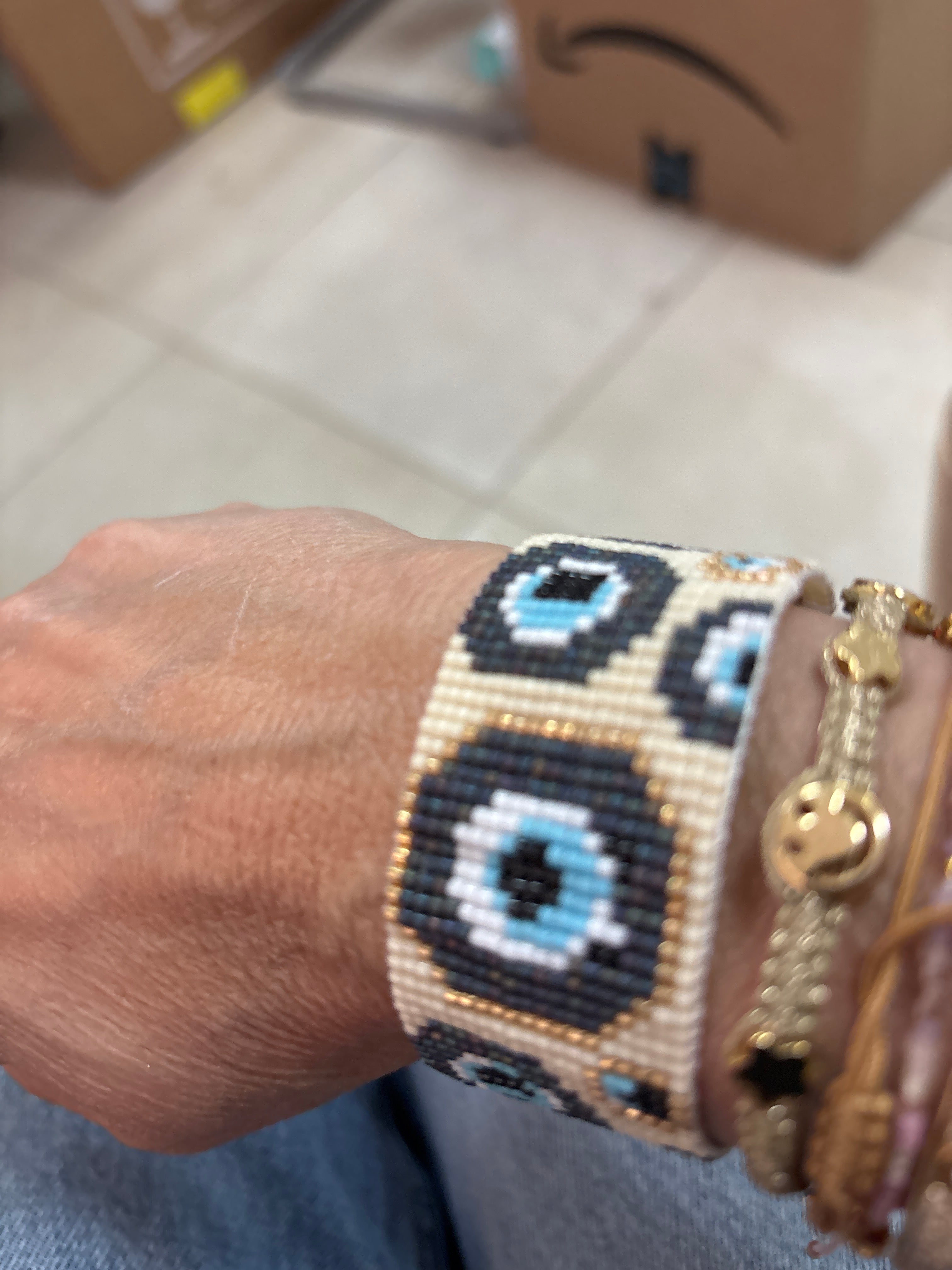 Bracelet Line F3 blue beige evil eye