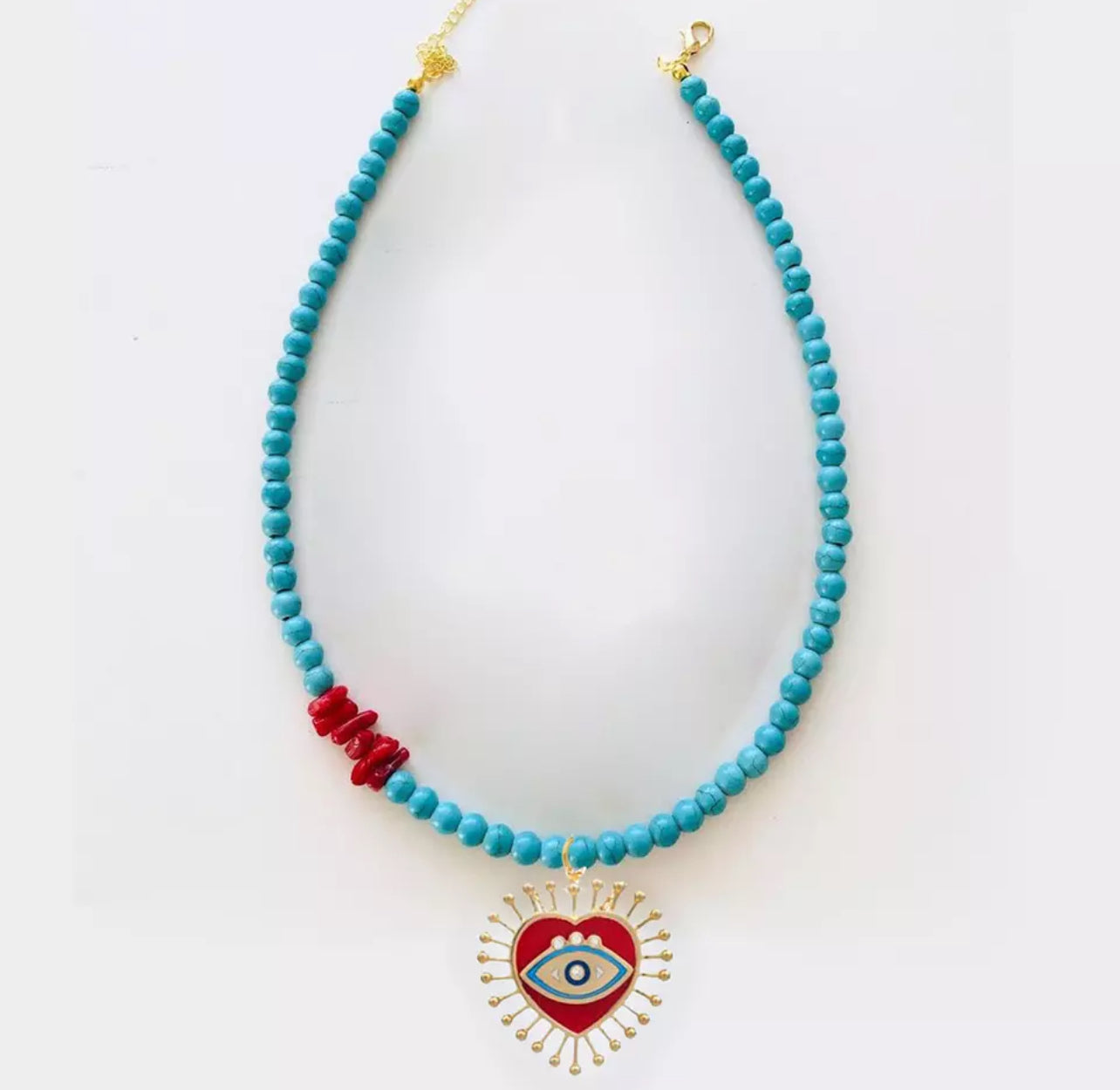 Necklace turquoise red third eye pendant