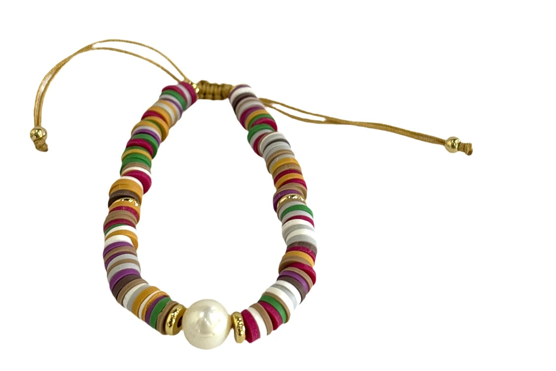 Bracelet Line A4 pukas green  orange purple white pearl