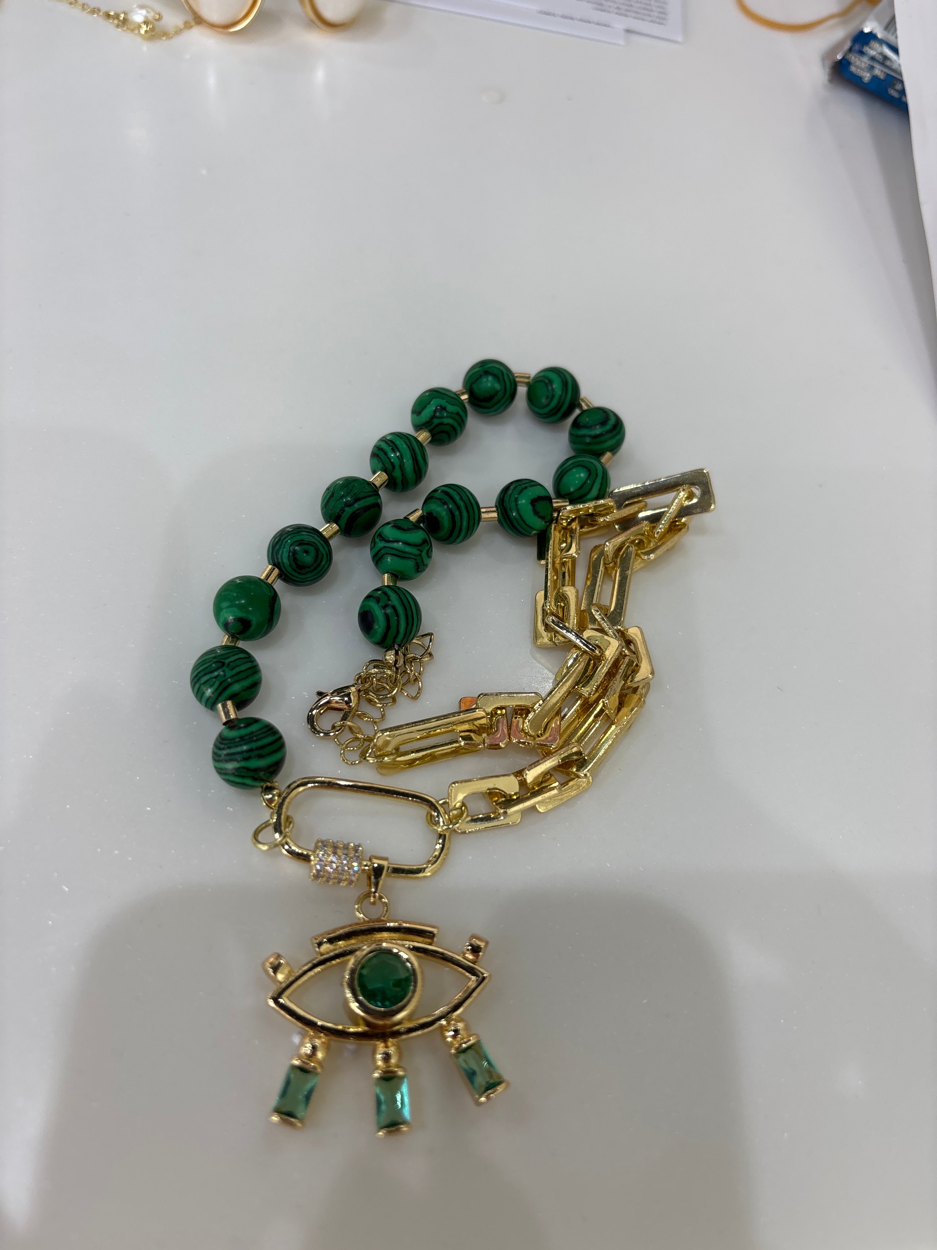 Necklace green third eye
