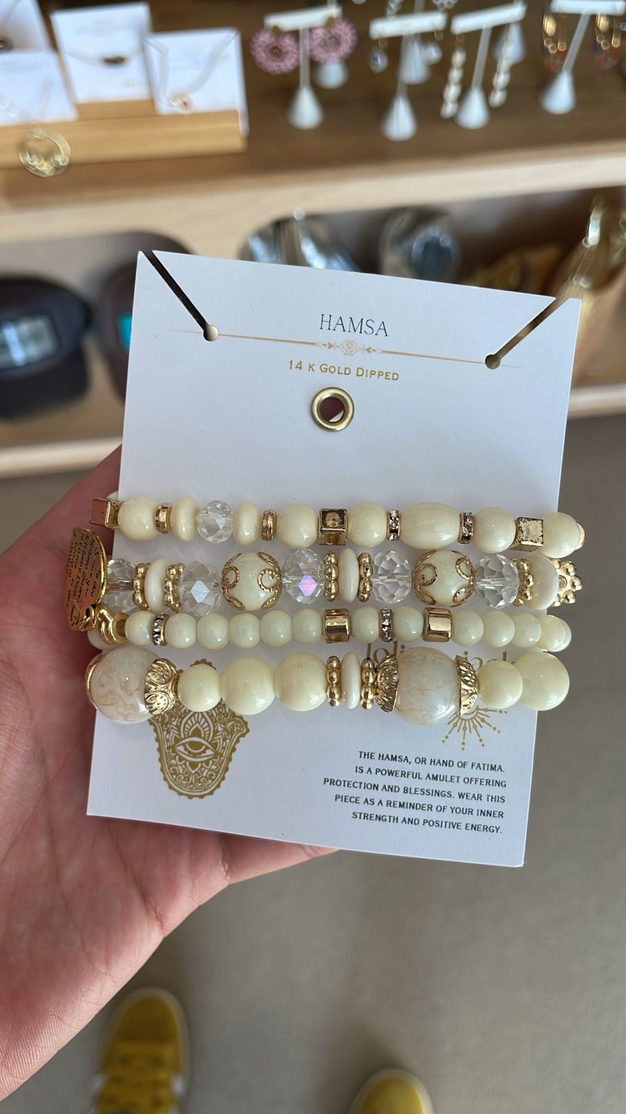 Bracelet Set Beige of 4 heart pendant