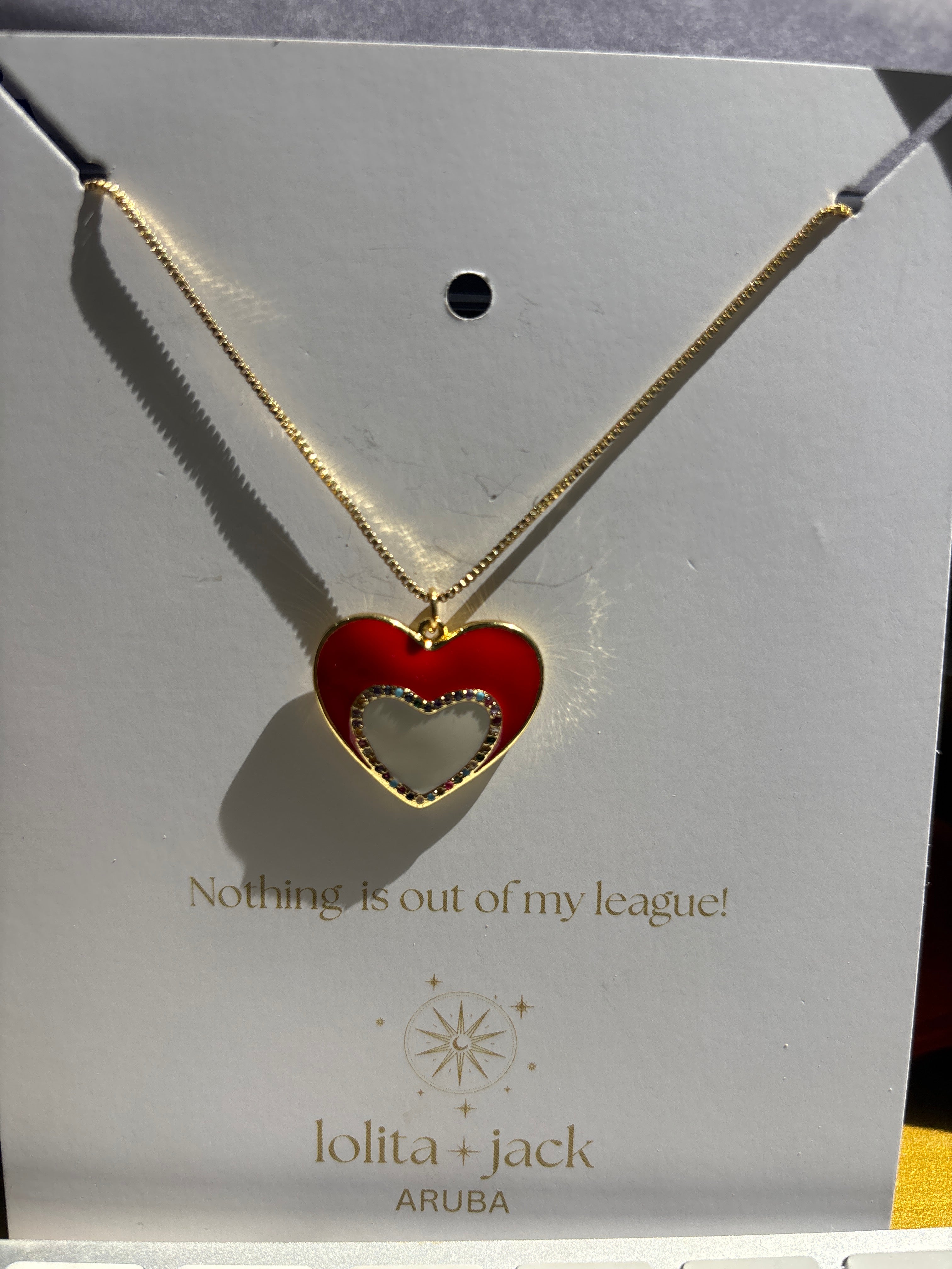 Necklace heart red white stones