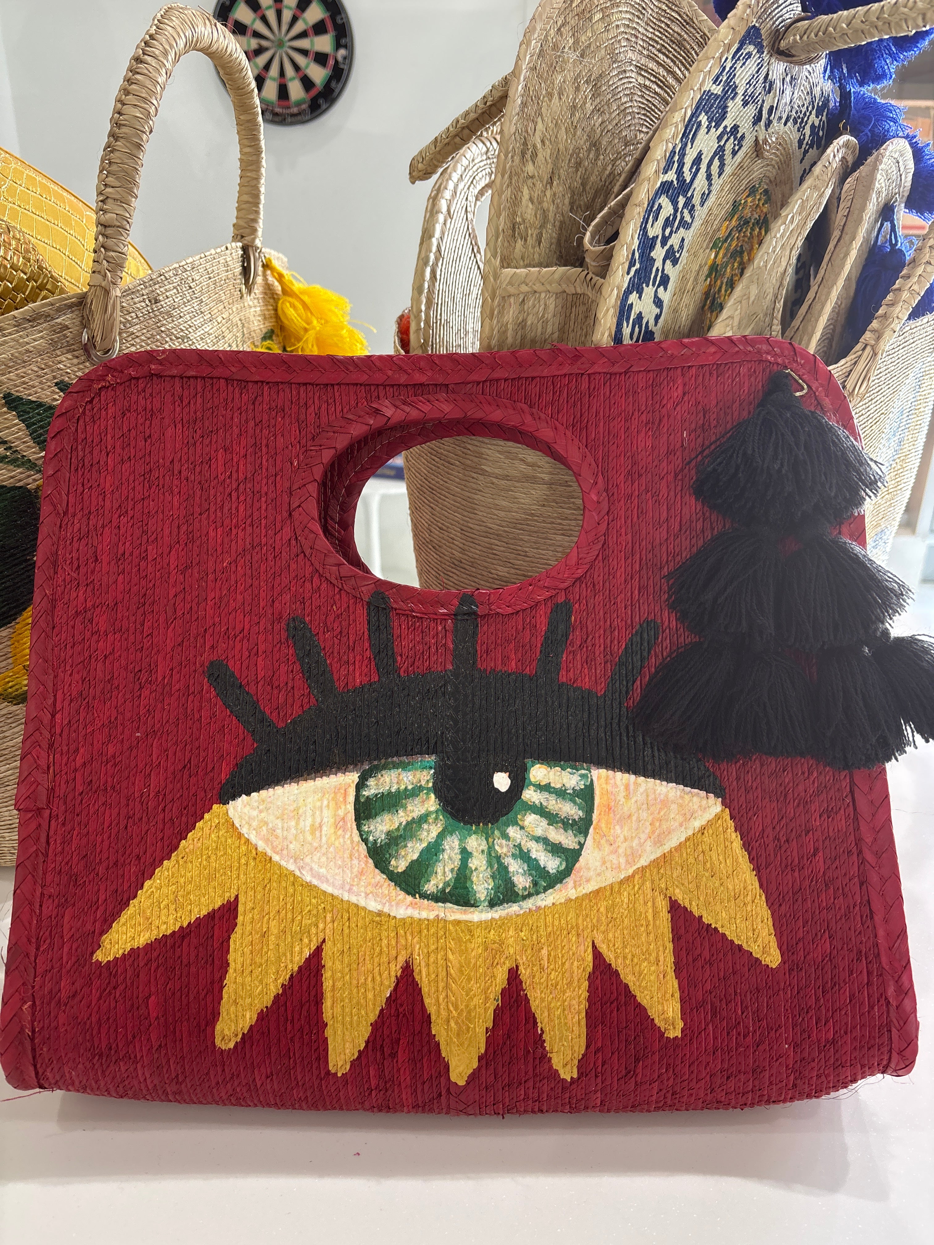 Beach Bag red evil eye square
