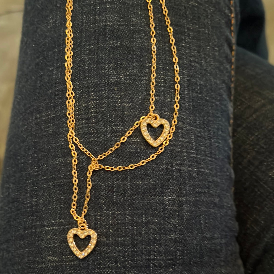 Necklace two layers gold plated two hearts