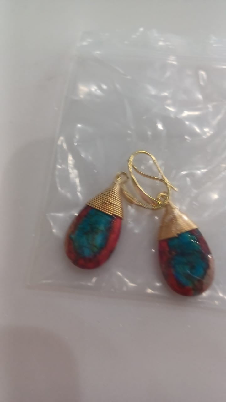 Earring drop red blue gold