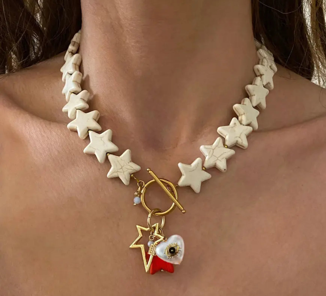 Necklace star nacar heart star red