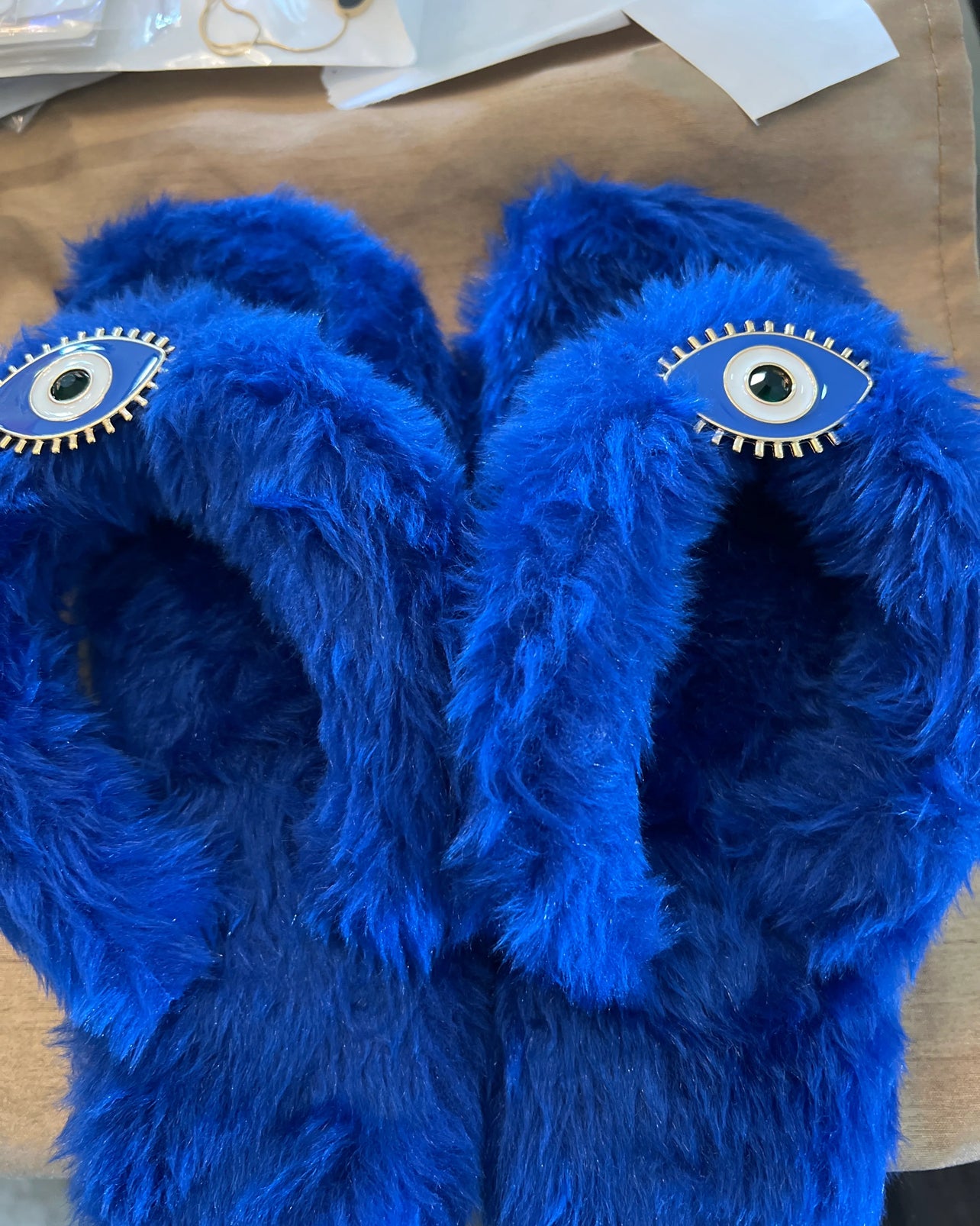 Winter flip flop evil eye blue