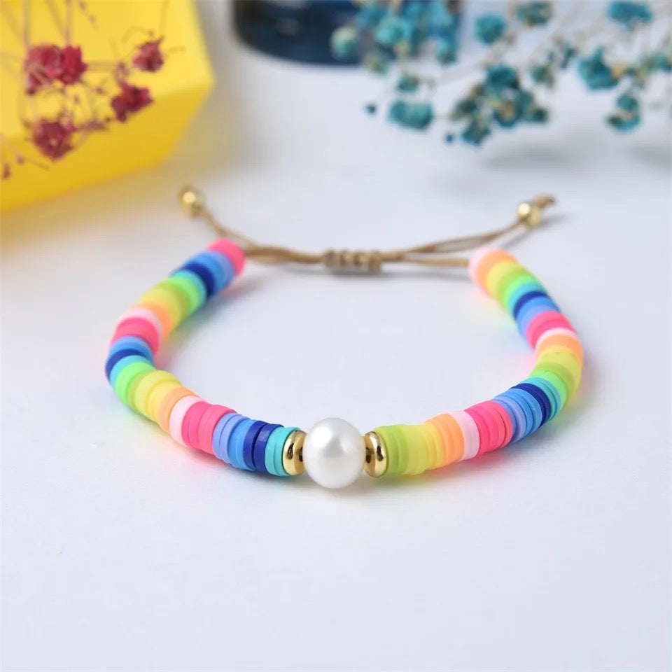 Bracelet pukas multicolor white pearl