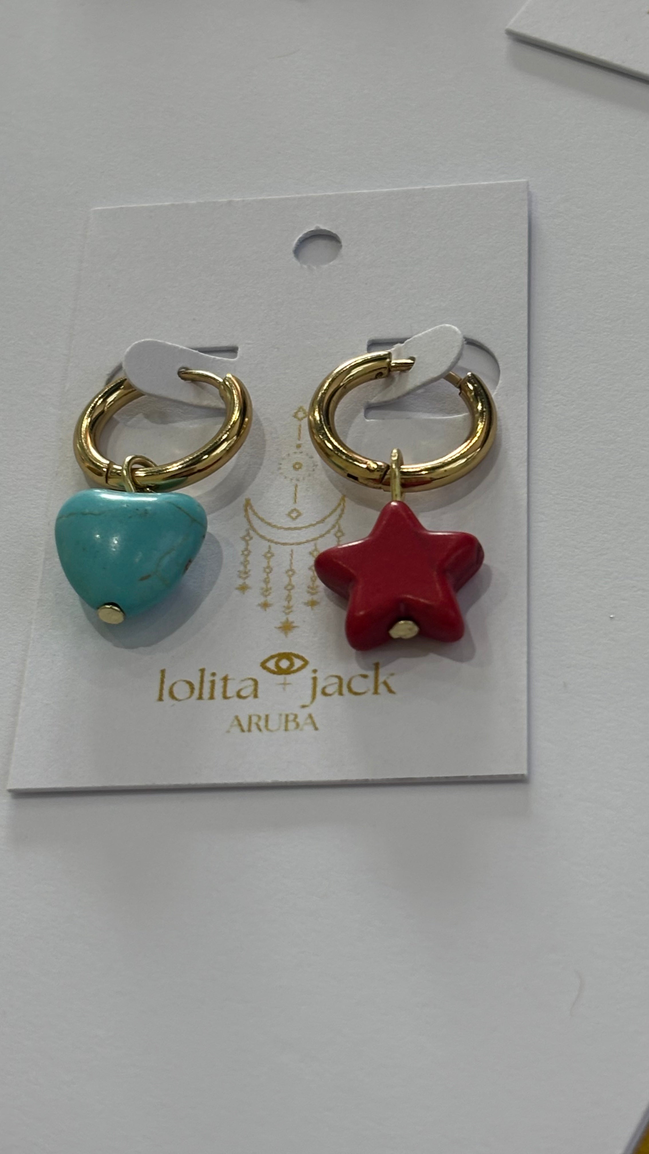 Earring star red heart turquoise