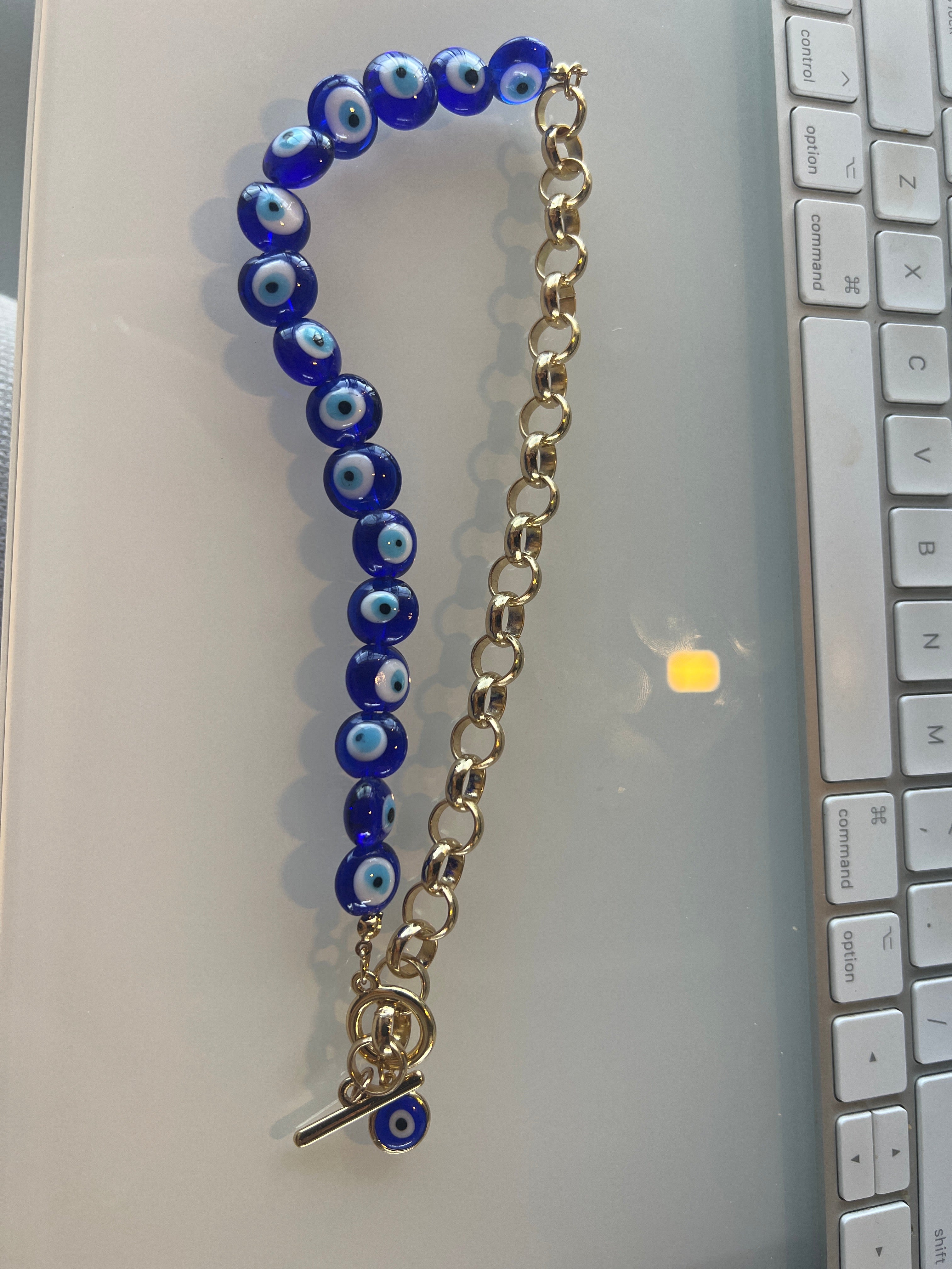Necklace evil eye blue gold plated chain