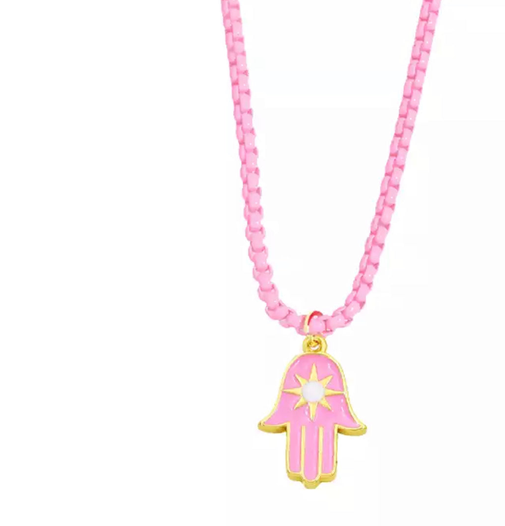 Necklace pink with hamsa pink pendant