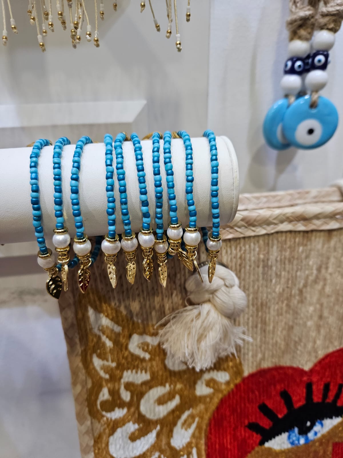 Lolita bracelet blue pearl leaf pendant