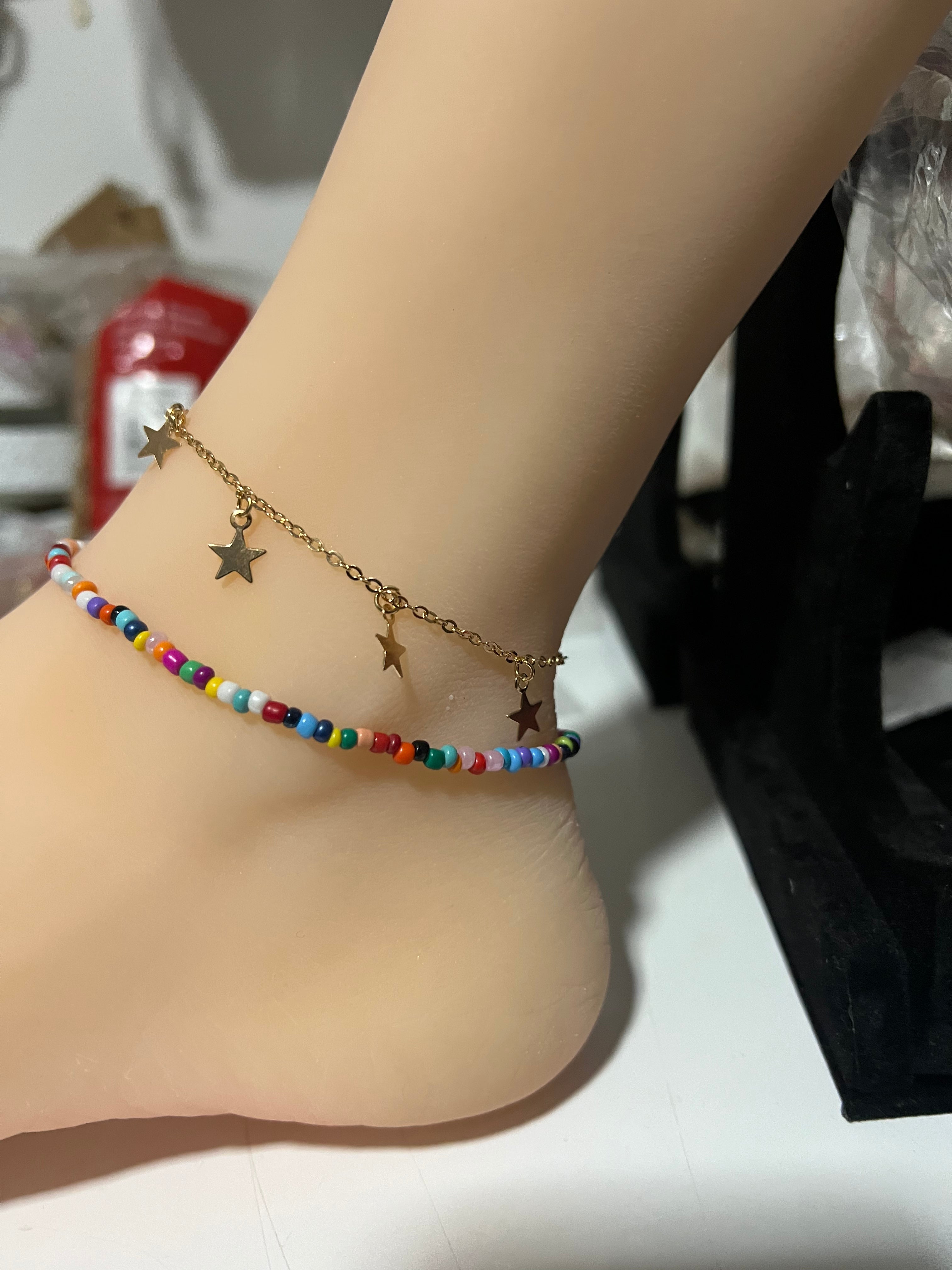 Anklet set beads and gold plated stars