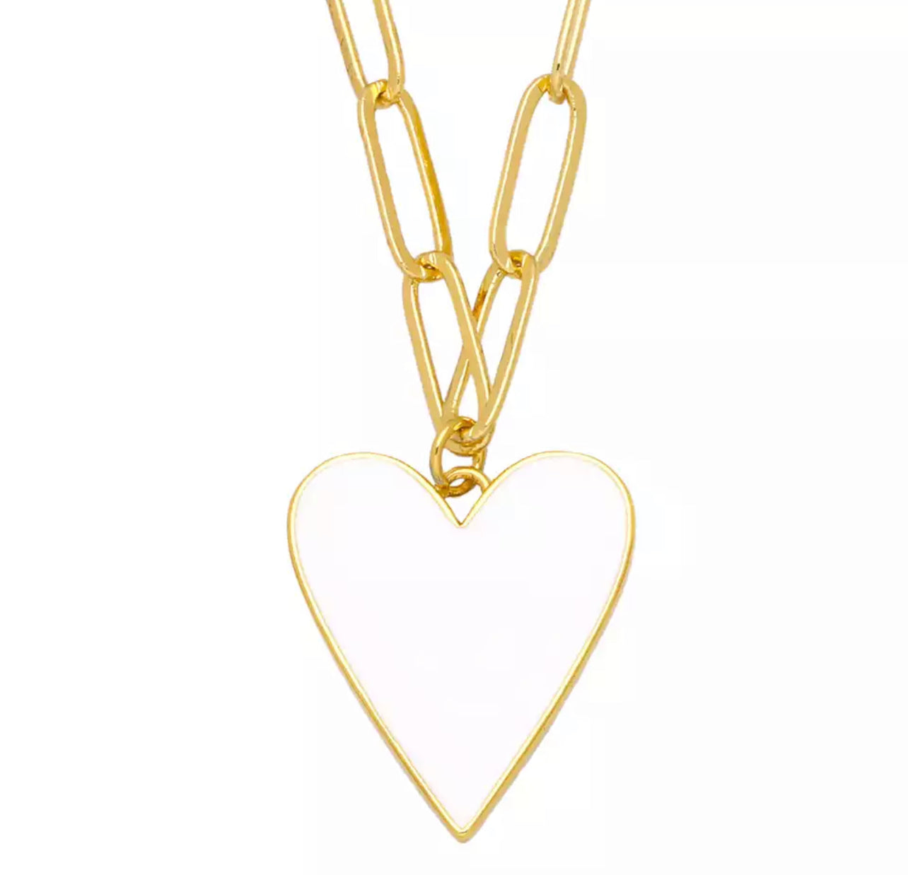 Necklace gold plated with white heart pendant