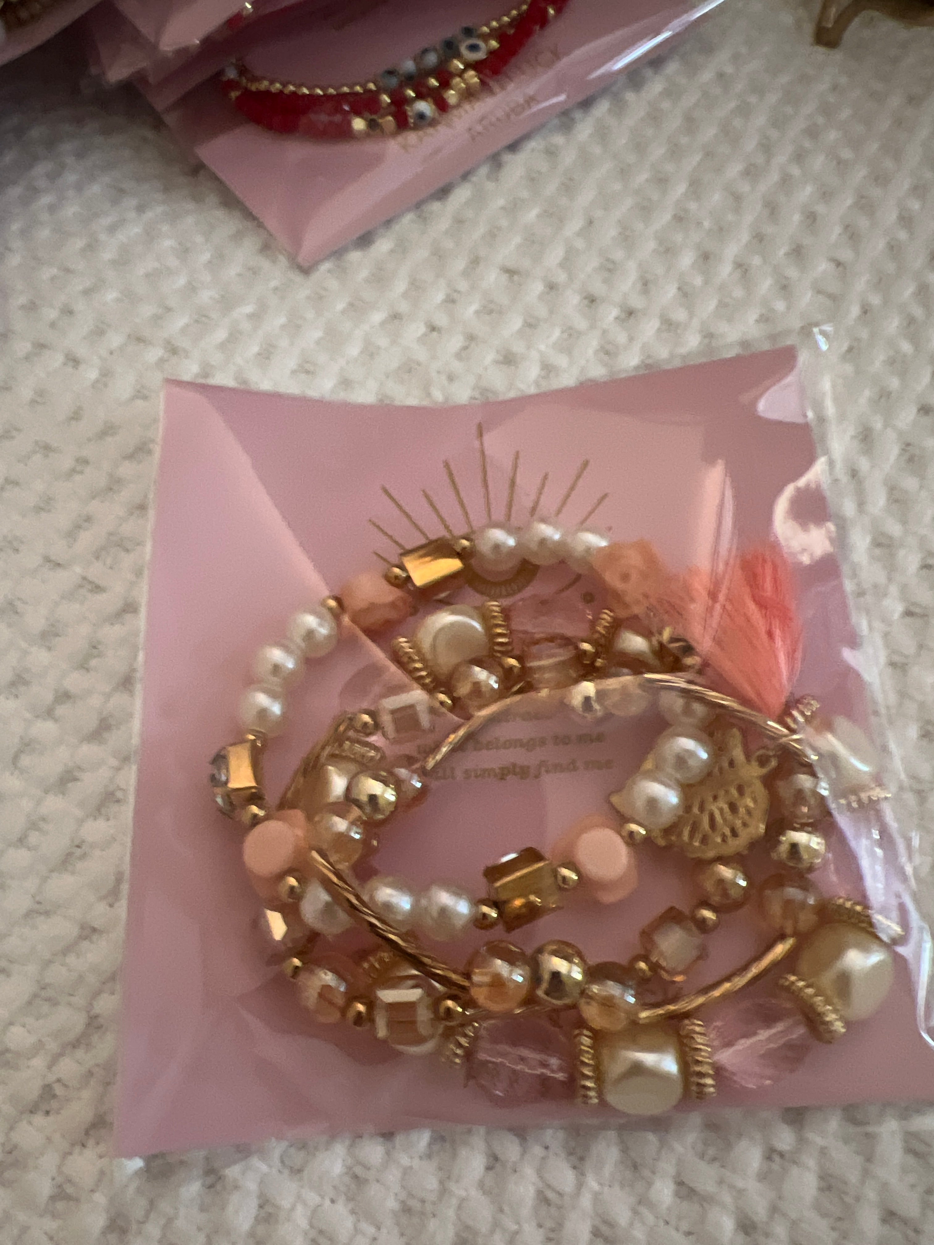 Karma & Luck bracelet pink pearl gold set of 4
