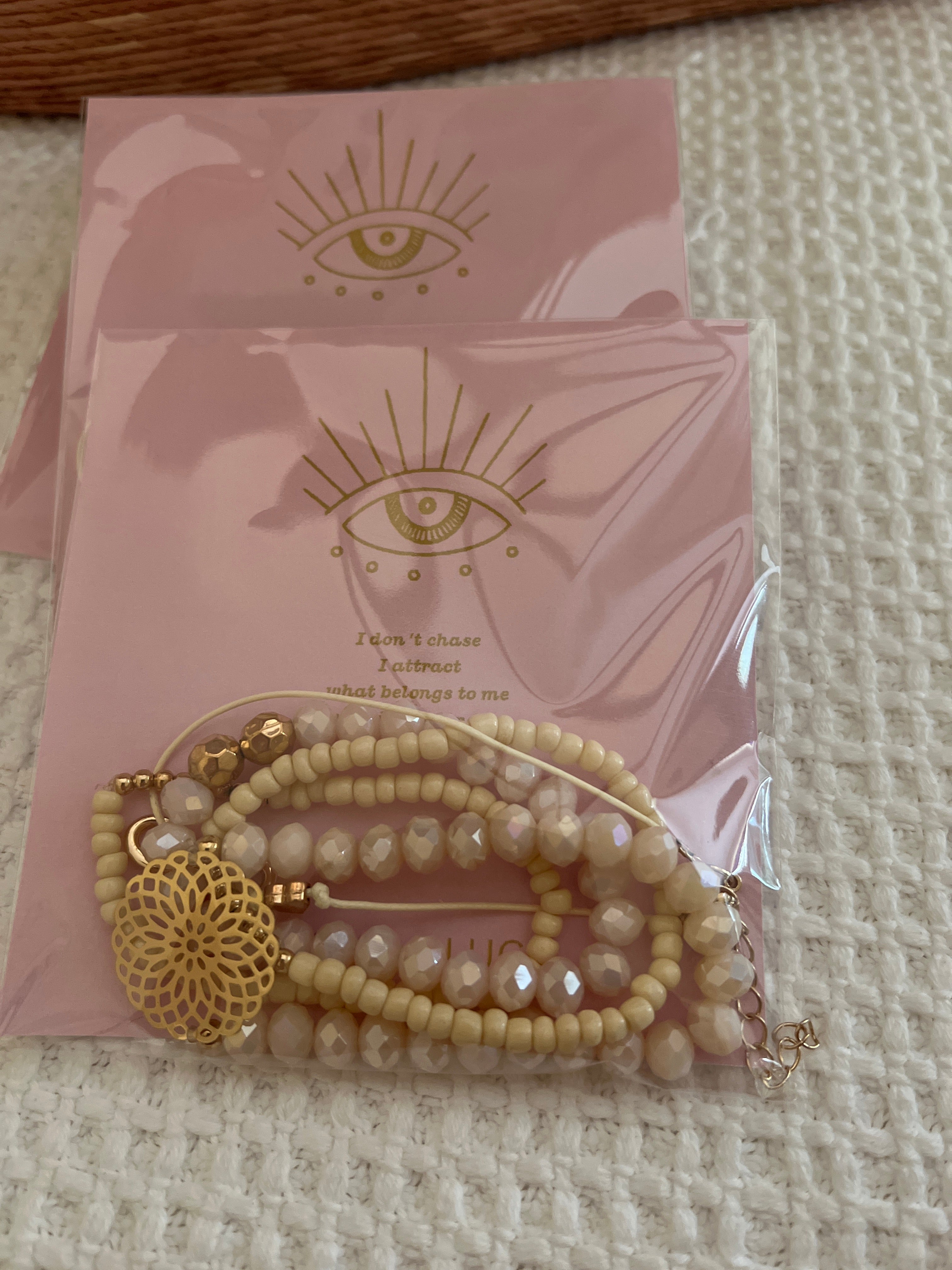 Karma & Luck bracelet set 5 pink beige mandala