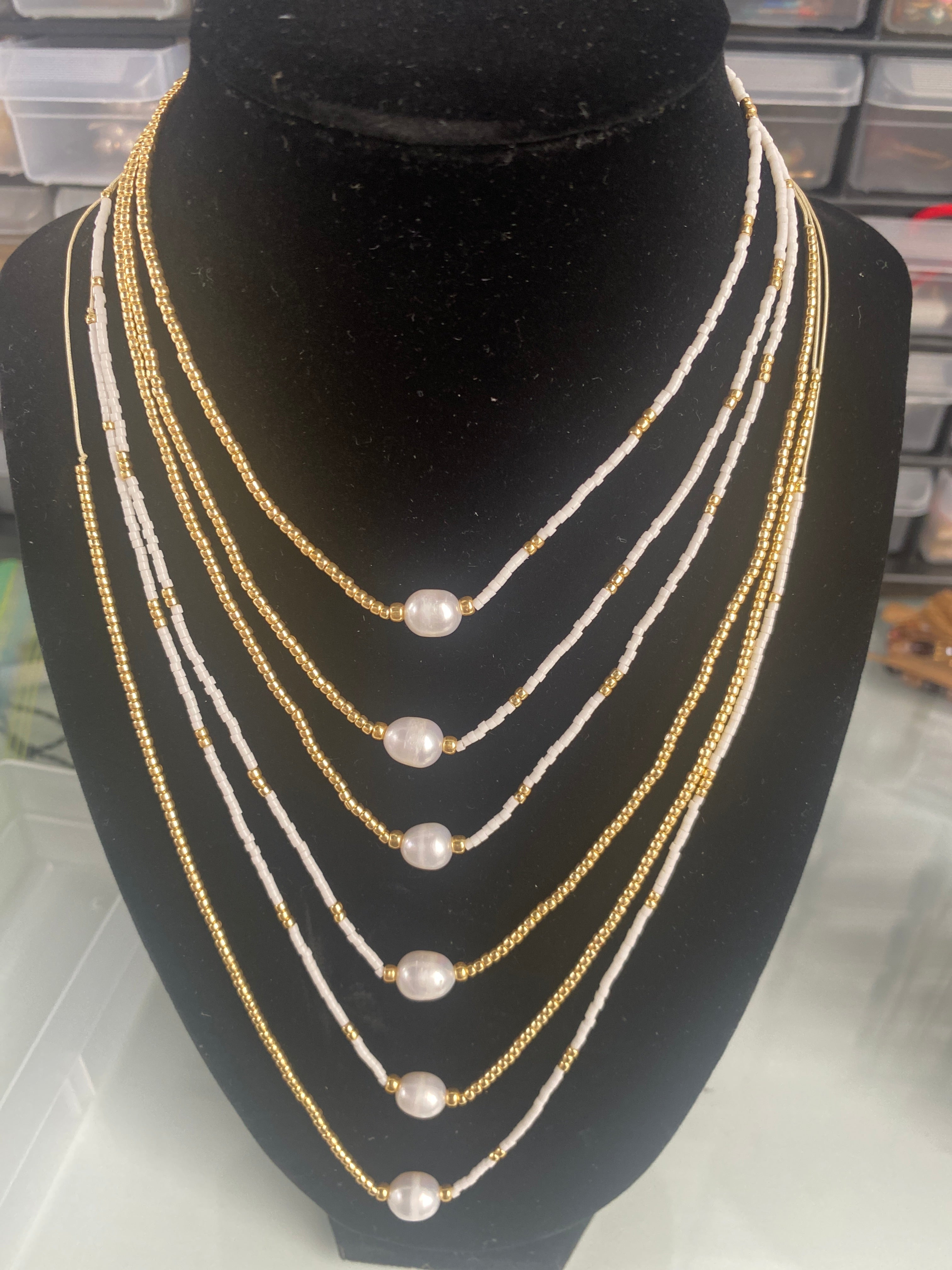 Necklace miyuki white gold  pearl