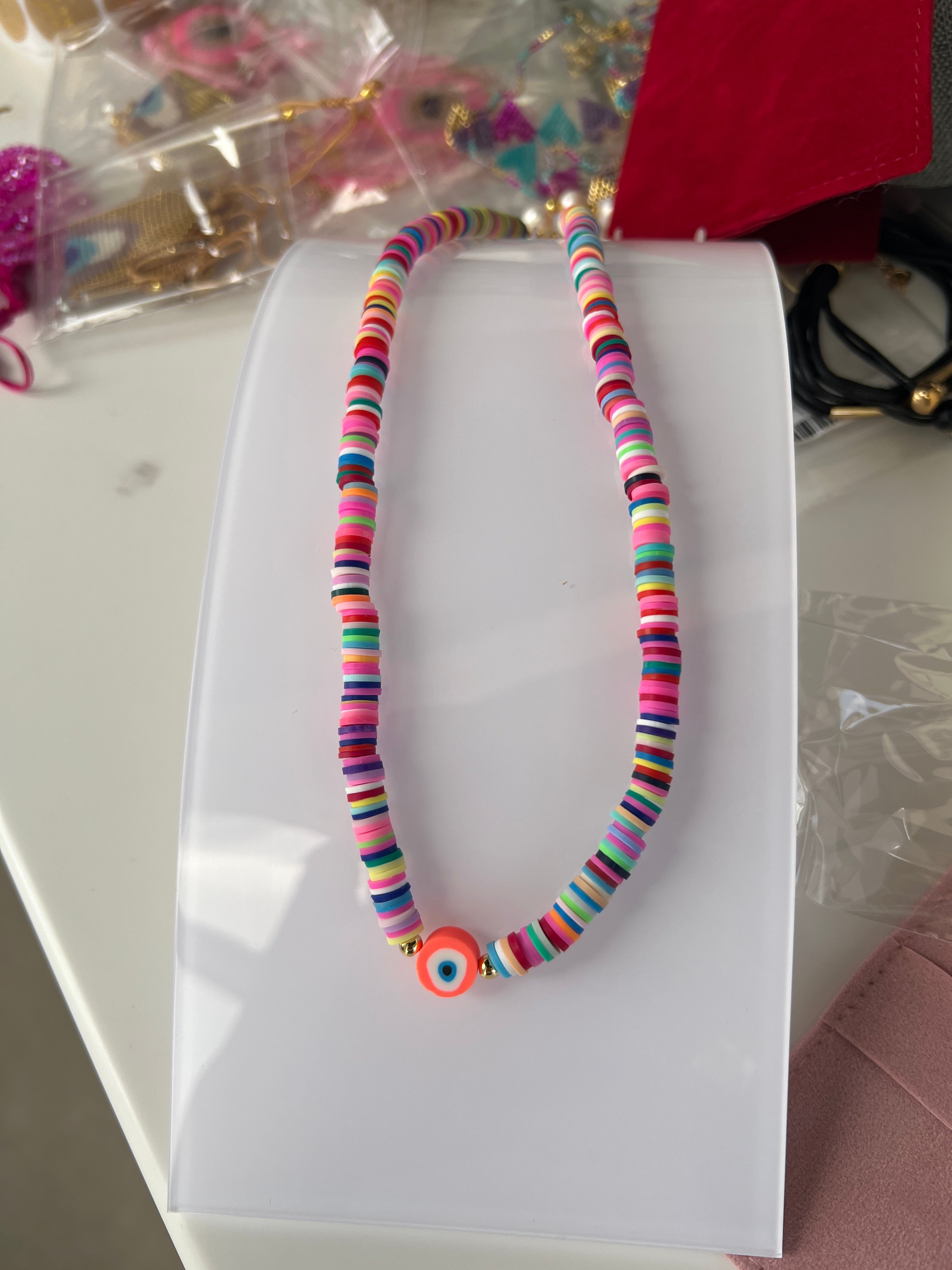 Nacklace puka multicolor with evil eye
