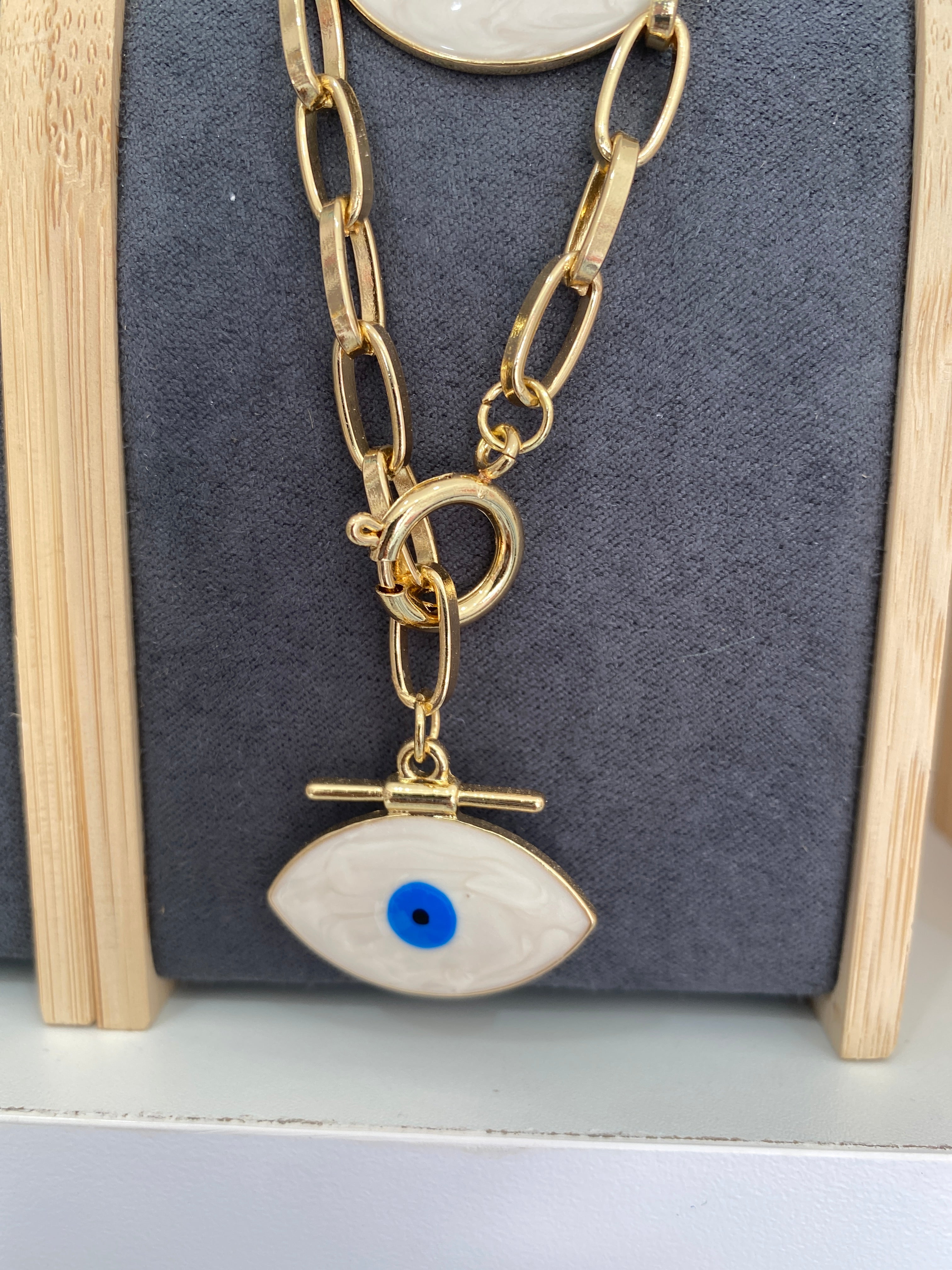 Necklace gold plated with evil eye white