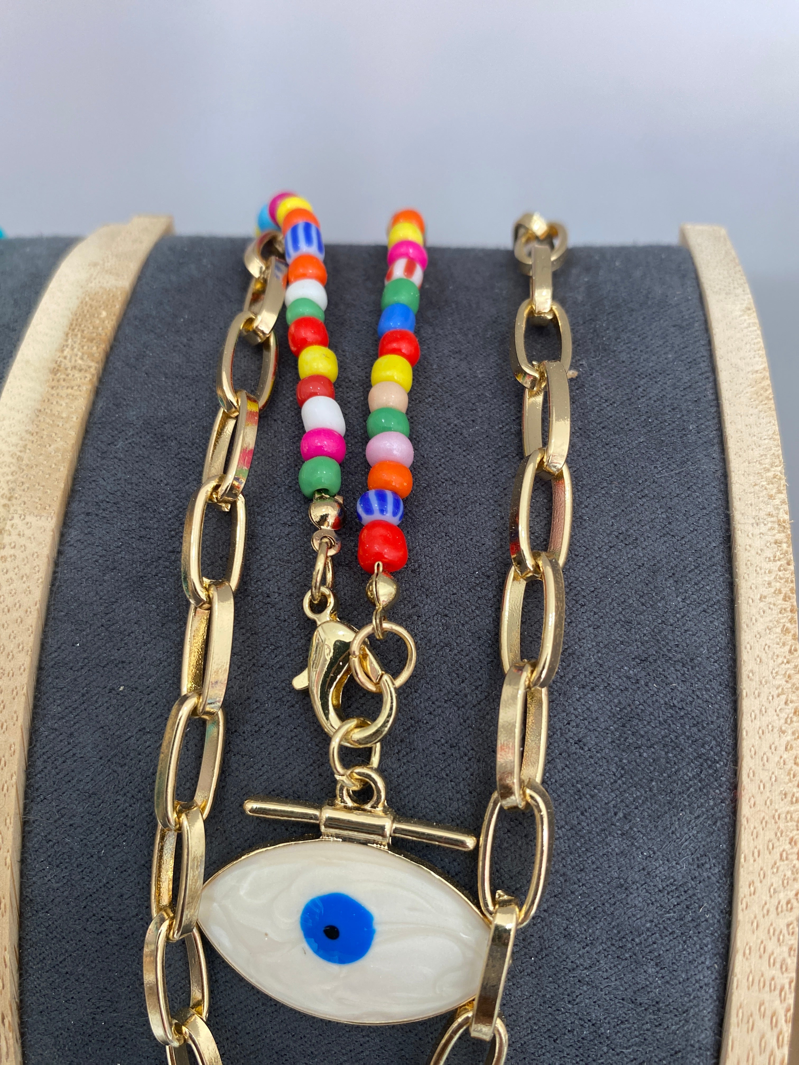 Necklace multicolor with evil eye white